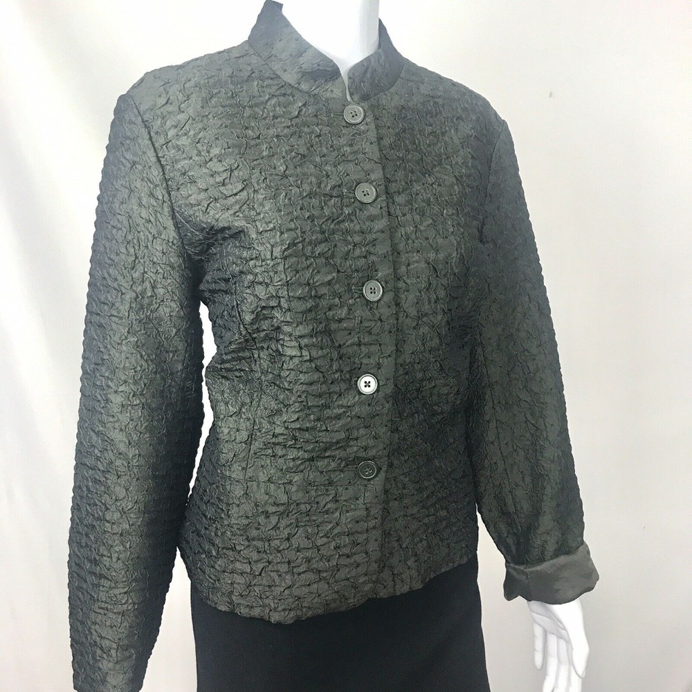 Pintuck Blazer Jacket Large Green Textured Satin Look